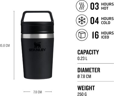 Термокружка Stanley Cafe To Go - 0.23L, чорна - нержавіюча сталь, 4 години тепла, 5 годин холоду