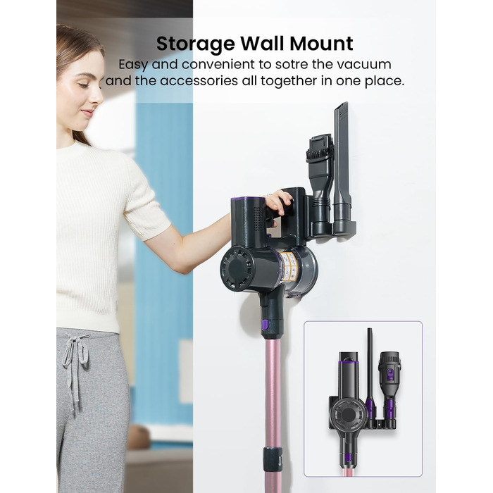 Бездротовий пилосос Vexilar Akku: 60 хв роботи, 45 kPa, 550 W, безщітковий мотор, LED дисплей, 6-в-1, тихий, для дому/авто, підходить для твердих поверхонь, килимів, шерсті тварин, зелений (рожевий)