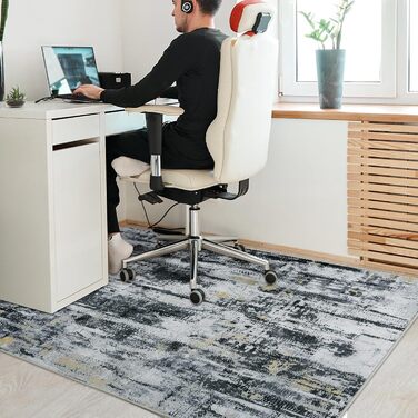 Килимок для підлоги під стілець для твердої підлоги Бохо, килимок для столу, антиковзний килим для офісного стільця (120x150 см, Чорне Золото)