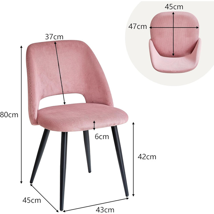 Набір з 4 стільців для їдальні, кухонних, з корду, з м'яким сидінням та ергономічною спинкою, рожеві
