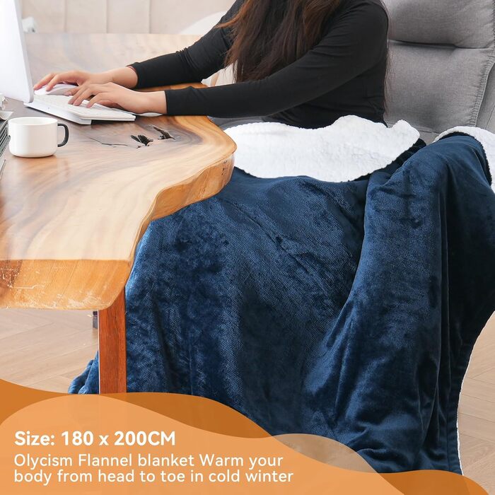 Електрична гріюча ковдра з автовимкненням, 9 режимів нагріву та 10 таймерами. Захист від перегріву, пральна, тепла ковдра для дому та офісу (Блакитна, 180x200 см)