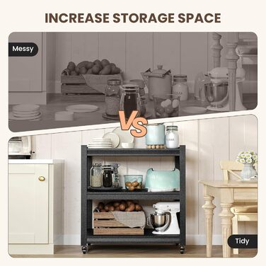 Металевий стелаж для кухні 80x86x45 см на коліщатках, чорний. Підходить для мікрохвильовки, інструментів, ванної кімнати та підвалу.