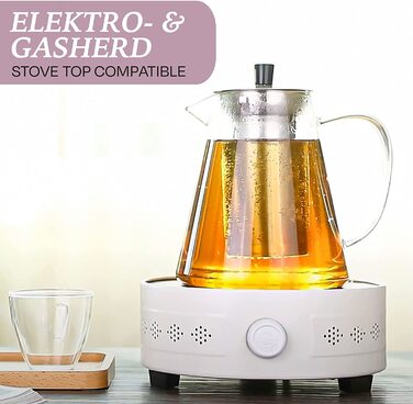 Скляний чайник з сітчастою вставкою з нержавіючої сталі об'ємом 1,3 л-з підставкою-Термостійкий-довго зберігає тепло - можна мити в посудомийній машині