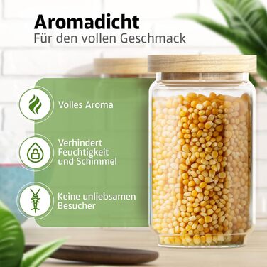 Набір скляних банок для зберігання з кришками (300, 500, 700, 1000 мл) - герметичні, захищені від молі | Для спецій та продуктів харчування | 4 шт. різного розміру