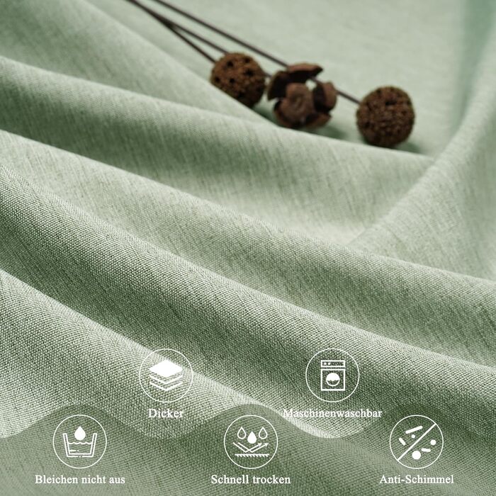 Шторка для душу EurCross з льону, текстурована, зелена, 180x200 см, для ванної кімнати, текстильна, важка, водонепроникна, з 12 кільцями, антибактеріальна, для готелів, поліестер, миється, штора для душу, зелена H200 x B180 см (1 шт.)