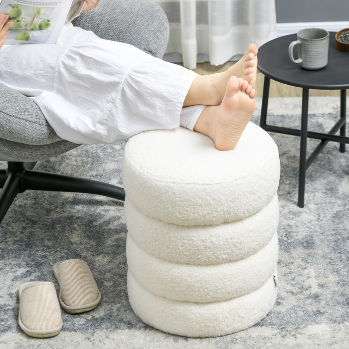 HOMCOM Ottoman Footstool Кругла тумба для ніг з подушкою сидіння для вітальні Спальні Кремовий білий Ø40 x 45 см