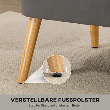 Диван Ретро Стиль, 2-місний, на дерев'яних ніжках, 117 см x 56,5 см x 77 см, Темно-сірий