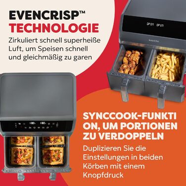 Фритюрниця повітряна Instant Pot Vortex Compact Trüffel Grau 5 л, сіра, 4-в-1: смаження, сушка, випікання, розігрів, антипригарне покриття, легко мити, для сім'ї
