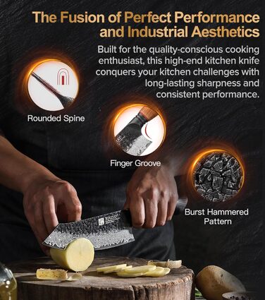 Ніж Сантоку XINZUO Damaststahl 19,3 см з нержавіючої сталі Дамаск, професійний кухонний ніж, серія Mo, ергономічна ручка з білого дуба