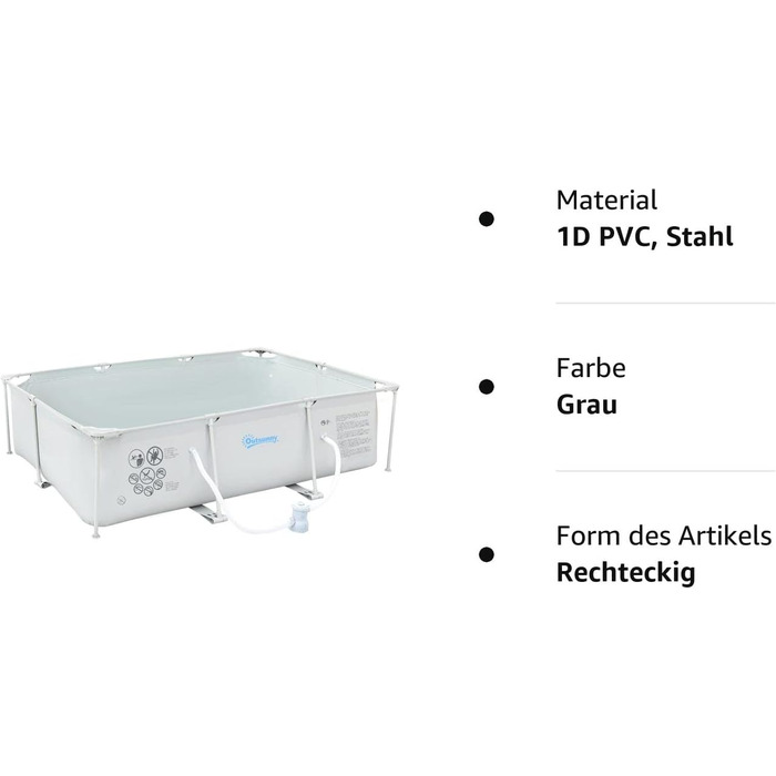 Каркасний басейн зі шлангом Дріт Зливний клапан для басейну для чистої води 1000D ПВХ сталь 292 x 190 x 75 см (сірий, 292 Ш x 190D x 75 Всм)