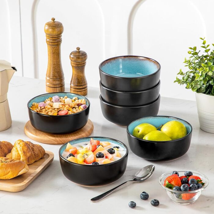 Набір посуду Vancasso AMBER на 12 осіб, 48 предметів: тарілки обідні, десертні, супові, миски (блакитний, реактивна глазур, для посудомийної машини)