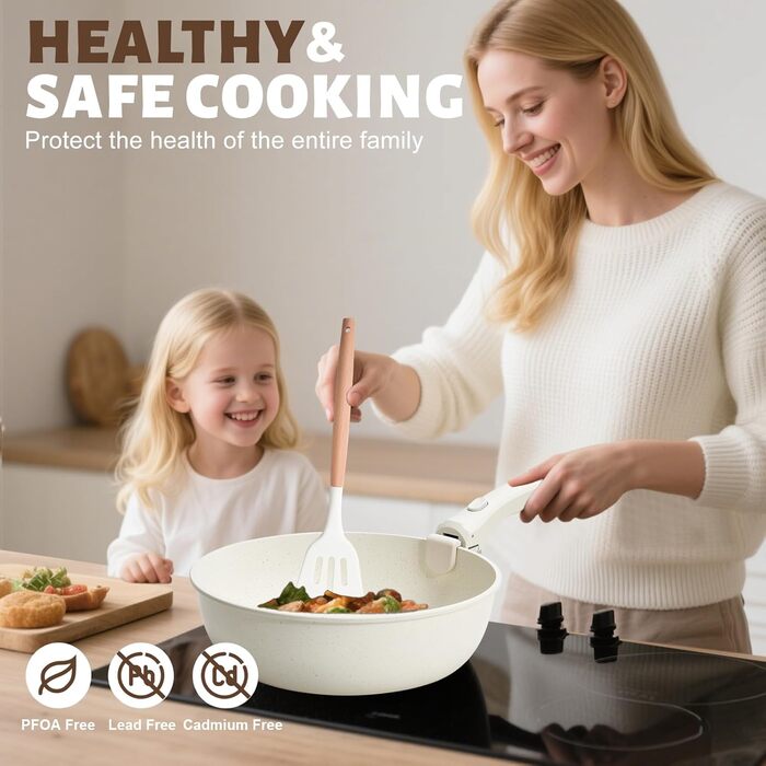 Набір посуду Numola 10 предметів: каструлі та сковорідки з антипригарним покриттям, знімні ручки, керамічний набір посуду, для індукційних плит, для дому та подорожей, безпечний для миття в посудомийній машині