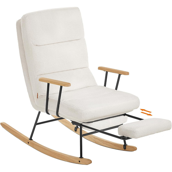Крісло-гойдалка SONGMICS HOME з дерева каучука, флісова оббивка, регульована спинка, до 160 кг, для спальні/вітальні, LYY016LJ01 (кремовий)