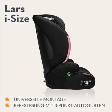 Автокрісло Lionelo Lars I-Size для дітей 100-150 см, група 2/3, з бічними захистом та регулюванням підголівника (Рожевий)