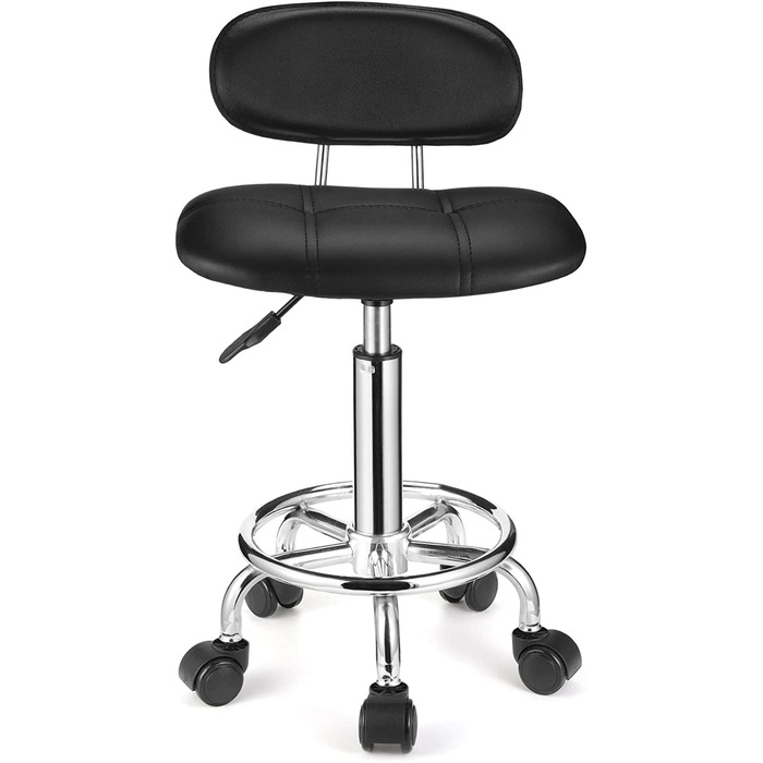 Квадратний стілець на коліщатках HMTOT зі спинкою, регульований по висоті, обертовий стілець на коліщатках, Чорний