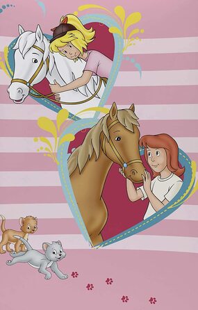 Комплект постільної білизни Tex idea для Бібі і Тіни Венден із зображенням коня і серця 135 x 200 80 x 80 см, 100 бавовна з лінона, якісні квіти, кінський рожевий