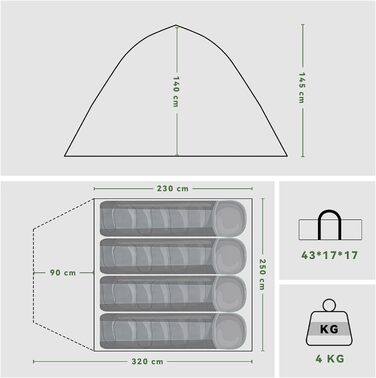 Намет 4-місний кемпінговий намет з тамбуром, намети армійські зелені