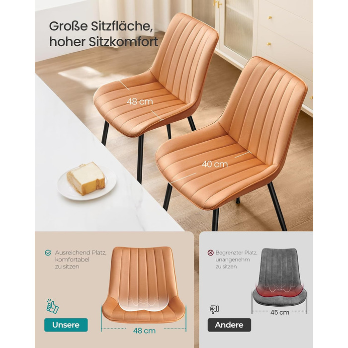 Стільці для їдальні SONGMICS, м'які, з оксамиту, до 120 кг, сталеві ніжки, вигнута спинка, для кухні та їдальні, чорний (Karamellbraun, набір 4 шт.)