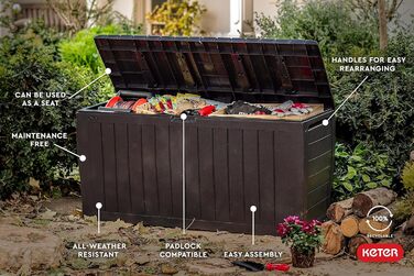 Ящик для зберігання Keter Marvel Plus для вулиці, коричневий - для подушок, інструментів, аксесуарів для басейну