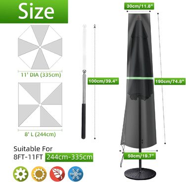 Чохол для парасольки GEMITTO, водонепроникний, для парасольки типу Ampelschirm, 280x30x81/46cm, захист від сонця та вітру, для парасольки 2-4м