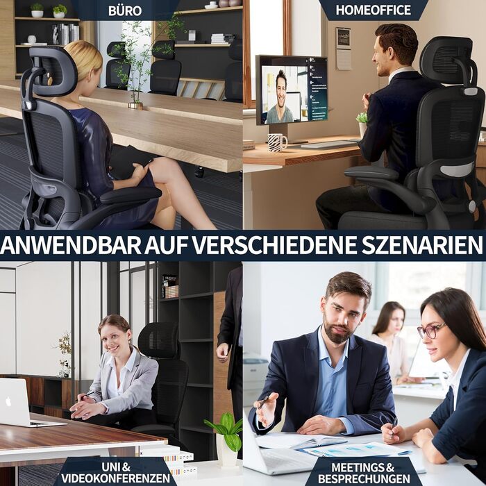 Ергономічне крісло TRALT для офісу з регульованою поперековою підтримкою та підголівником. Ігрове крісло, офісне крісло для дому та офісу. Максимальне навантаження 150 кг, чорний колір.