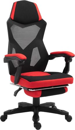 Ергономічне офісне крісло Vinsetto, ігрове крісло, обертове крісло з підставкою для ніг, крісло для ПК, крісло керівника, регульоване по висоті, поліестер, чорнийчервоний, 58 x 72 x 112-122 см
