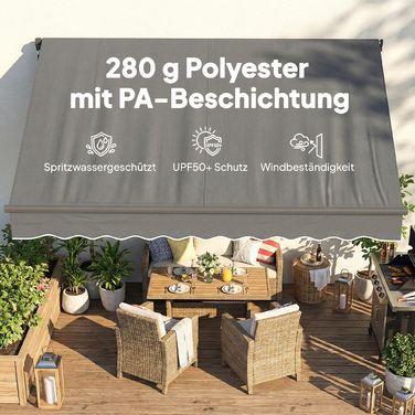 Розтяжна маркіза Gelenkarmmarkise 350 x 300 см, включаючи ручку та кріплення для стіни, кут регулюється