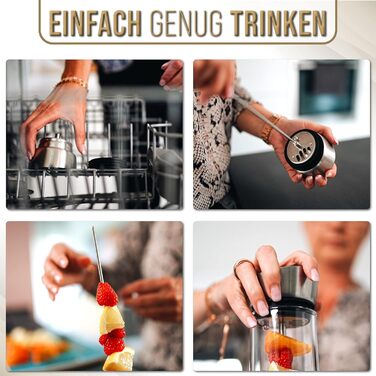 Скляна джезва 1.0л Laura - Преміум глечик для води з кришкою з нержавіючої сталі та вставкою для фруктів з термостійкого боросилікатного скла