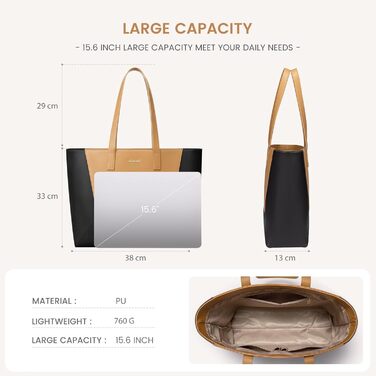 LOVEVOOK Сумка-шопер з натуральної шкіри, велика жіноча сумка на плечі, сумка-тоут, коричнева (чорно-коричнева, M)