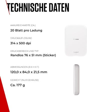 Canon Zoemini 2 Perlweiß: Міні-фотопринтер для смартфонів та планшетів | Модель для подорожей | Комплект друку