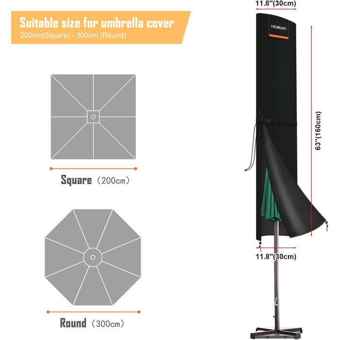 Чохол для парасольки/маркетки, 3-5 м, великий, захист від сонця, вітру, снігу, UV-стійкий, 160x30/30 см