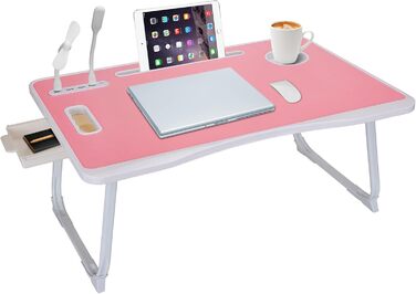 Складаний столик для ноутбука з USB-портами та відділеннями для аксесуарів (Рожевий)