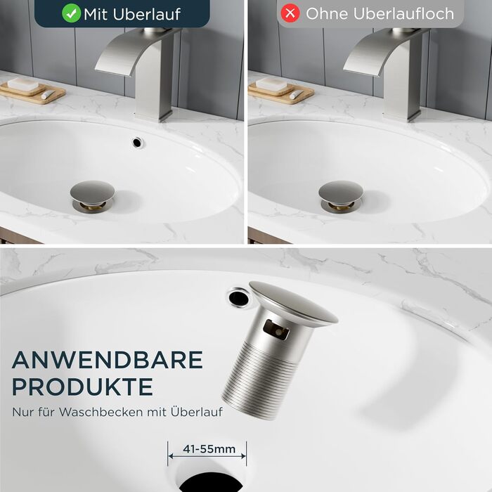 Змішувач для ванної кімнати Forious, водоспад, одноручний, хром, висота виливу 80 мм, економія води та енергії