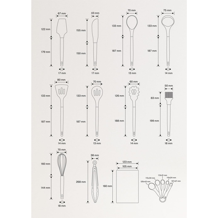Набір кухонних аксесуарів 11 предметів, кремово-білий, силікон та бука, BPA-free, стійкий до 230°C