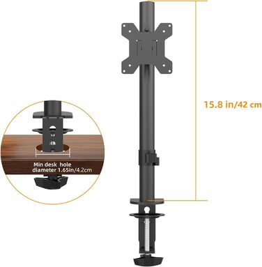 Кріплення для монітора Pholiten: 13-32 дюйми, газ-амортизатор, VESA 75/100, 360° оберт, регулювання нахилу, підтримує 3-6 кг