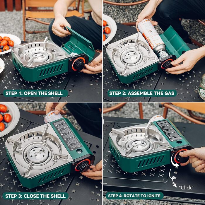 Портативний газовий набір для кемпінгу Onlyfire Klein з кейсом, 2000W, Piezo-запалювання, для походів та подорожей на автодомі, зелений