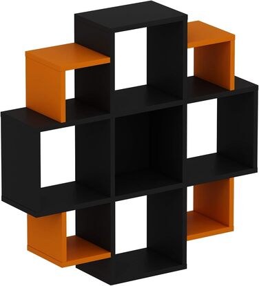 Настінна полиця Homidea Bloom - Книжкова шафа - Декоративна полиця для вітальні в сучасному дизайні (чорний/помаранчевий)
