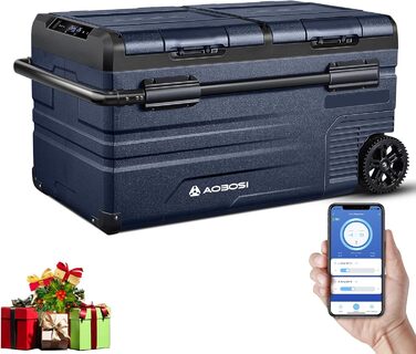 Компактний компресорний холодильник AAOBOSI Dual Zone 75L з Wi-Fi керуванням, USB-портом, 12/24/240V, -20°C до 20°C для авто, вантажівки, човна, кемпінгу