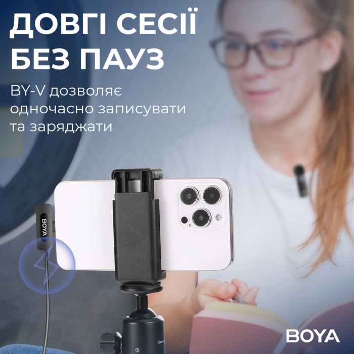 Бездротовий петличний мікрофон BOYA BY-V3 combo Type-C/Lightning Black