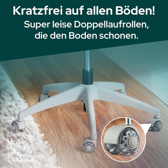 Ергономічне крісло Schekka® для офісу - переможець тестів. Індивідуальне регулювання, підтримка голови та попереку, 3D підлокітники, дихаюча сітка. Макс. вага 150 кг (Світло-сірий/М'ятний)