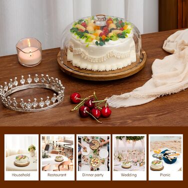 Дзеркальний піднос для тортів Vacream з кришкою, поворотний, дерев'яний Lazy Susan, для вечірок, дня народження, подарунок для кондитера (30,5 см)