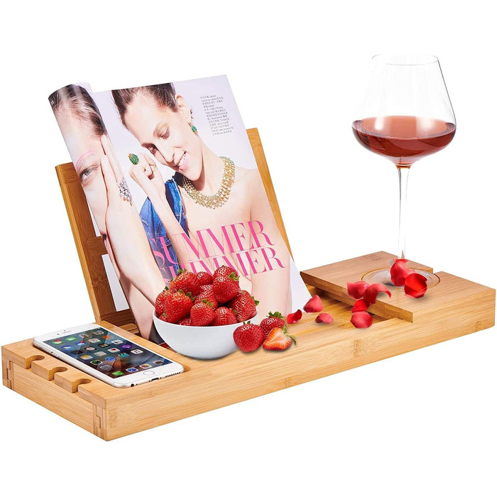 Підставка для ванни Utoplike з бамбука, регульована, органайзер для ванни з тримачем для книги, планшета, келиха, чашки, рушника (натуральний колір, 50.2 x 16 x 4.2 см)