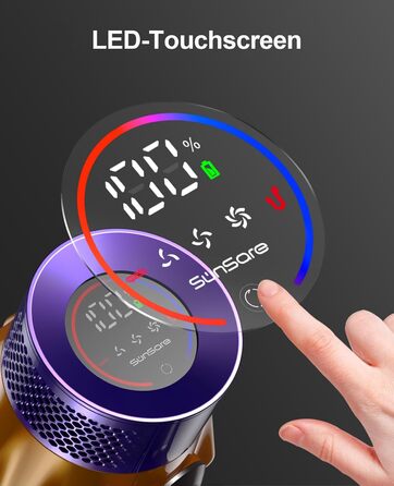 Акумуляторний пилосос SunSare 550 Вт/45000 Па/60 хв, Акумуляторний пилосос з розумним дисплеєм і зарядною док-станцією, Легкий акумуляторний пилосос проти заплутування, Супер тихий акумуляторний пилосос для твердої підлоги, килимів, шерсті домашніх тварин