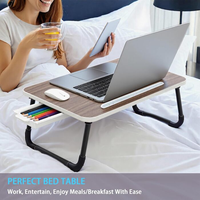 Столик для ноутбука в ліжко, столик для роботи, Homeoffice, підставка для ноутбука на диван, піднос-столик (Компактний, Коричневий, 48x30 см)