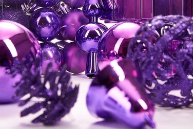 Набір різдвяних дрібничок BRUBAKER з 101 предмета, прикраси для різдвяної ялинки з мережива дерева (фіолетовий)
