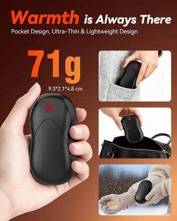 Електричні грілки для рук PHEJIE, 2 шт. з підзарядкою, 3 режими нагріву, портативні, для активного відпочинку, кемпінгу, гольфу, подарунок для жінок та чоловіків (чорний)