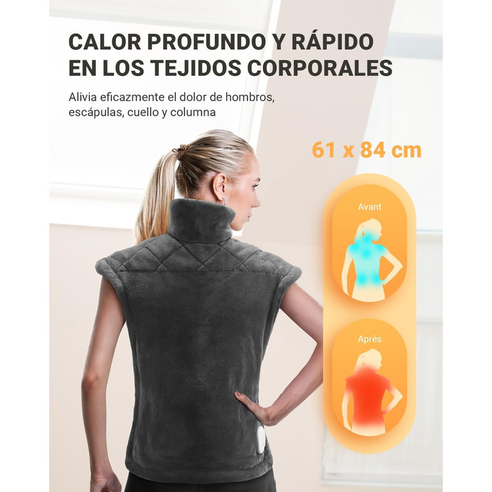 Електрична грілка iDOO 61x84 см з автовимкненням, для спини, шиї, плечей, 6 рівнів нагріву, таймер, сірий фланель, пральна