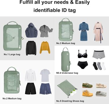 Набір компресійних органайзерів для валізи та рюкзака ECOHUB, 5 предметів, зелений