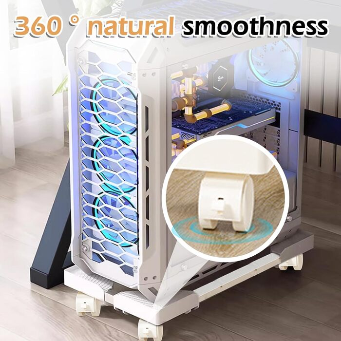 Підставка для комп'ютера SPORWAY: регульована платформа з роликами, під стіл, для корпусу ПК (біла)