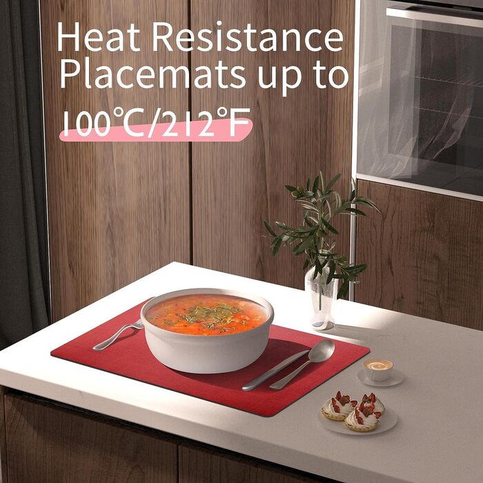 Набори підставки під тарілки Purejoy, 6 шт., сірі, миючіся, неслизькі, термостійкі, з PU шкіри, 43x30 см (червоні)